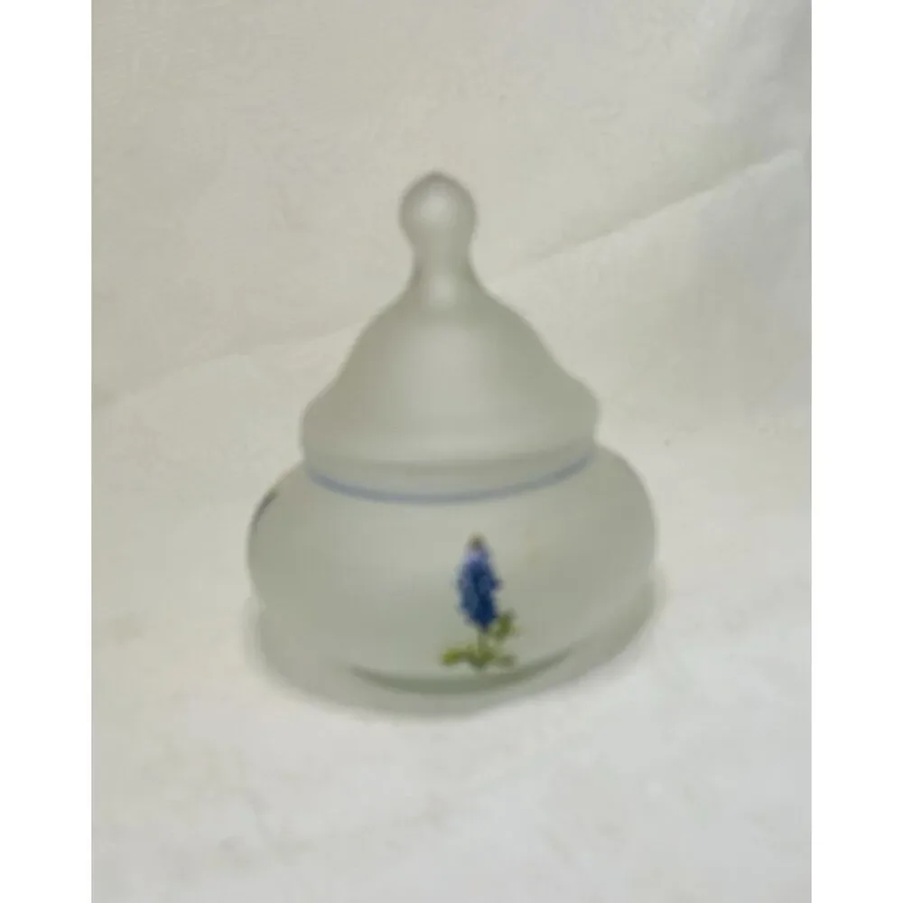 Viking USA‎ Frosted Glass Jar Bell Lid Floral Design Crystal